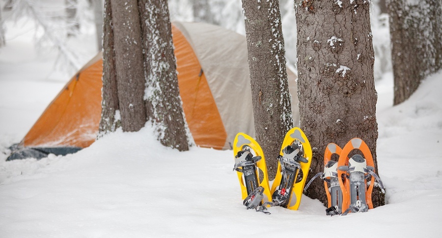 Camping During Winter Hiking In Carpathian Mountains