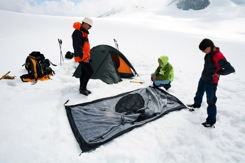 Camping on Mer de Glace Glacier, France, Europe