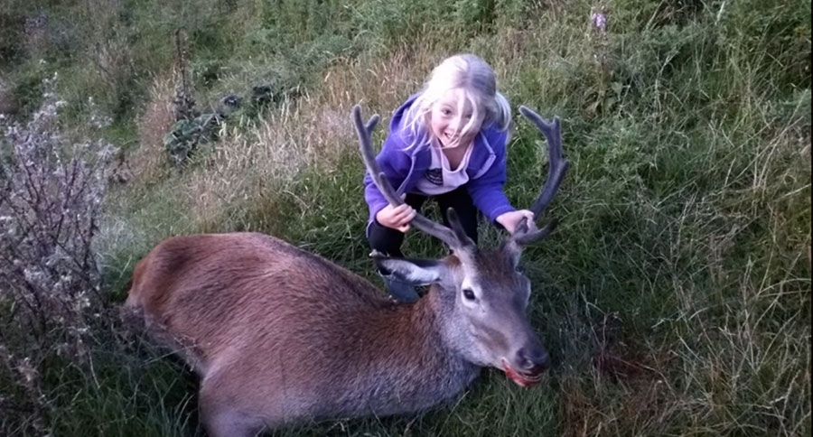 cute kid child hunting stag kill shot