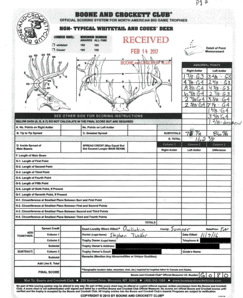 Official B&C Tucker Buck Score Sheet