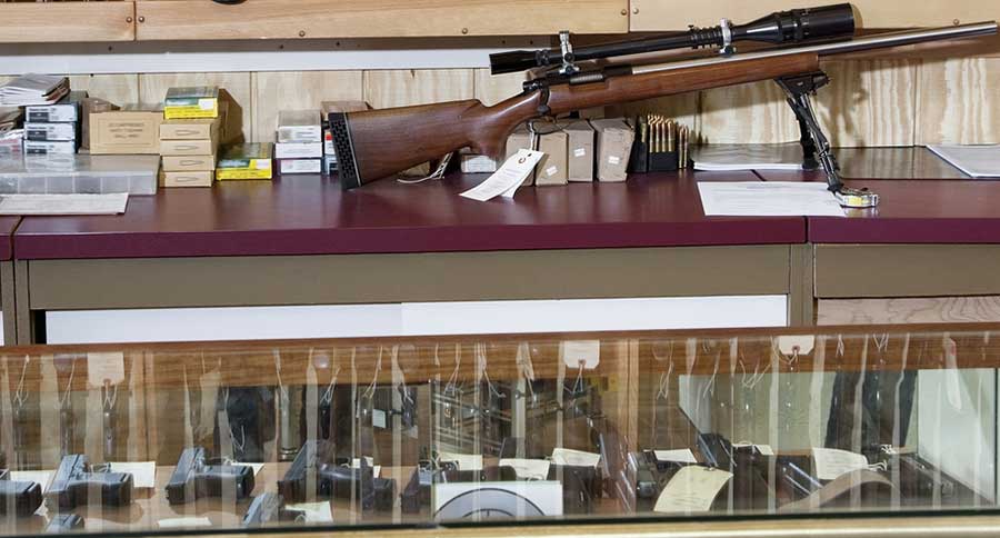guns on display in gun store