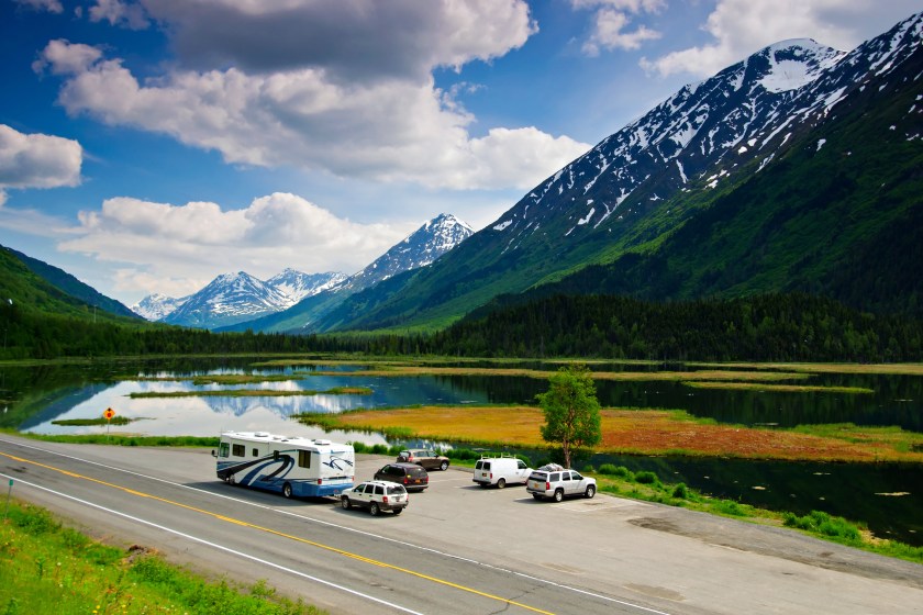 Camper vav traveling in Alaska, USA. This shot wad taken at Tern Lake along Seward highway.