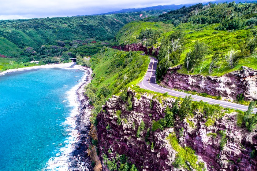 Gorgeous famous road to Hana along the ocean in Maui, Hawaii.