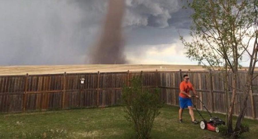 tornado mowing lawn