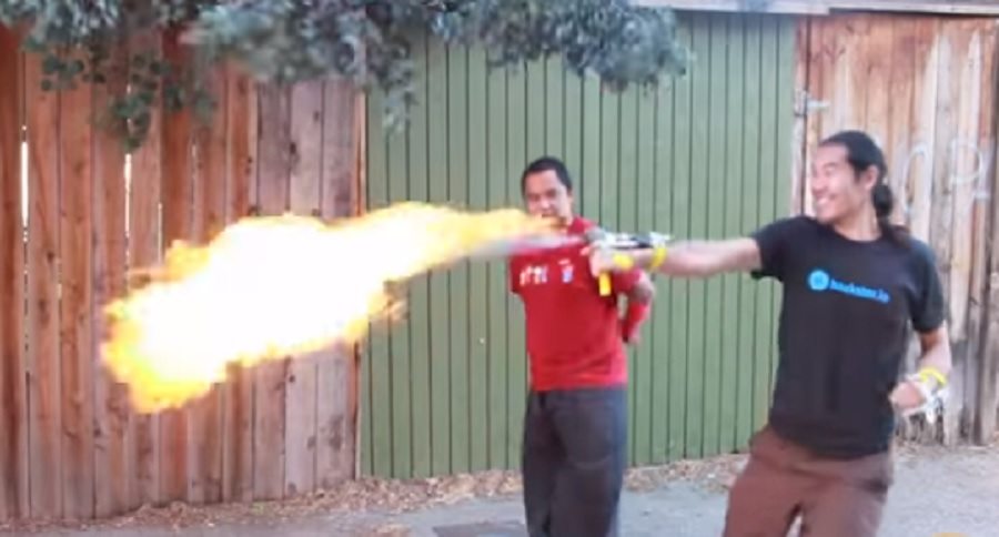 punch activated flame throwers