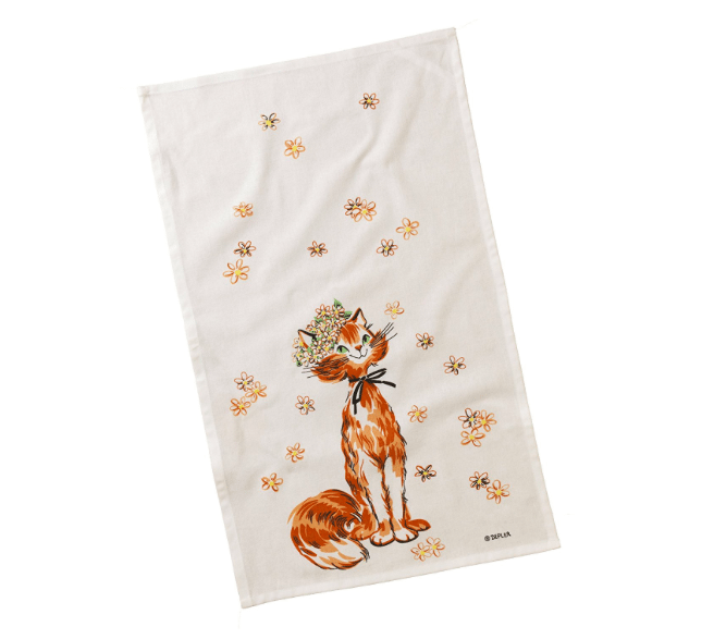 orange cat dish towel