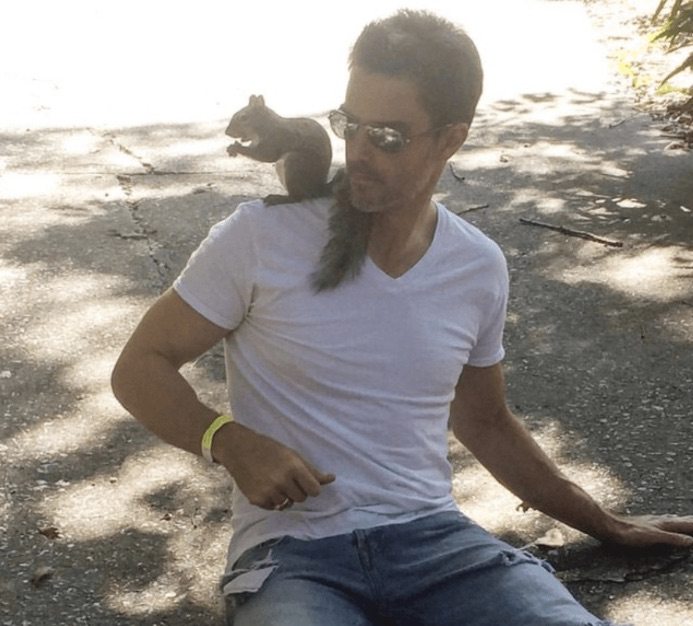 Bella the squirrel with man