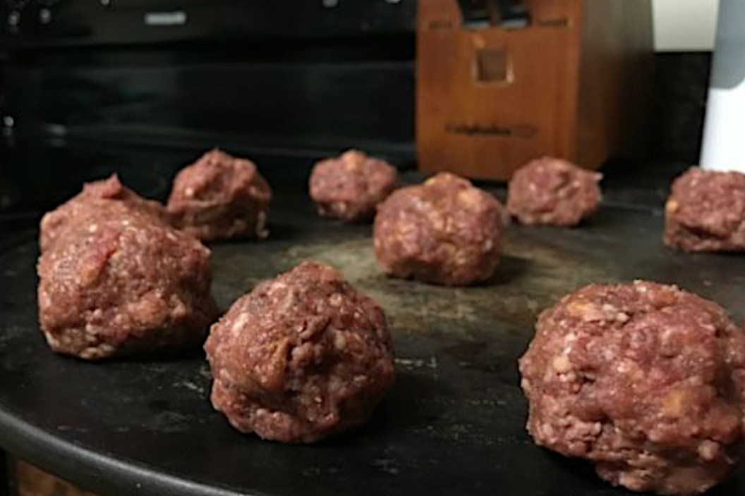 A tray of venison meatballs.