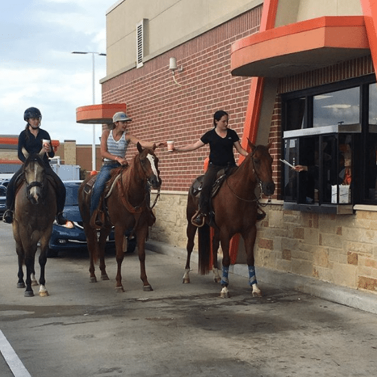 horseback riders at whataburger