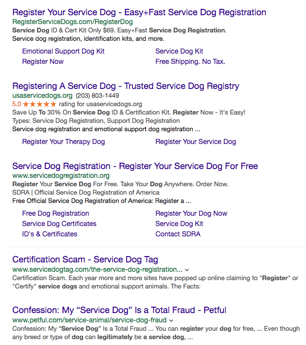 fake service dog sites