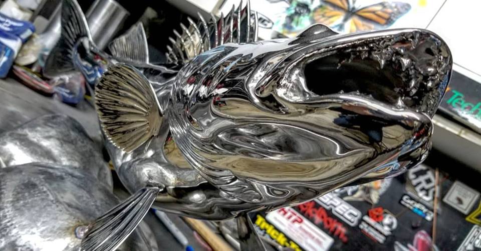 metal walleye sculpture