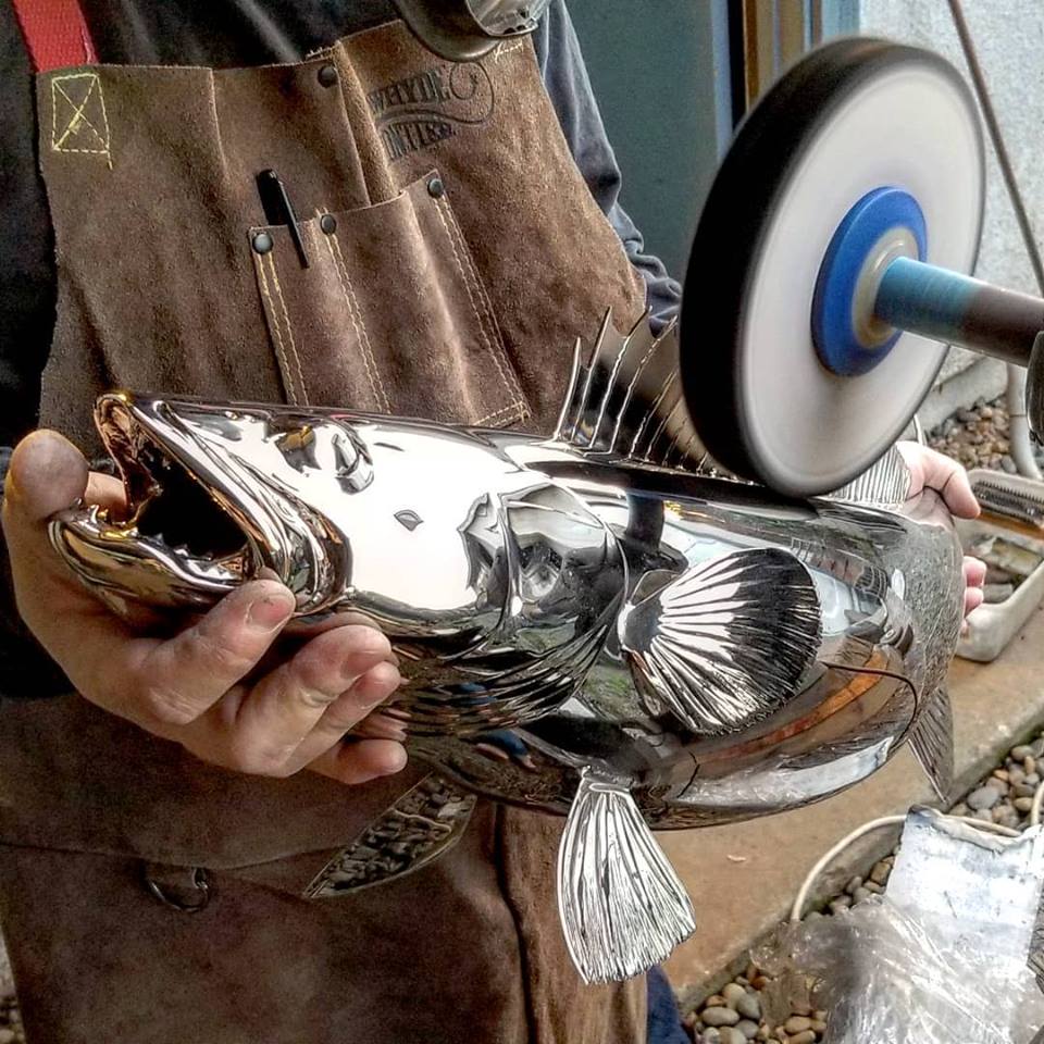 metal walleye sculpture