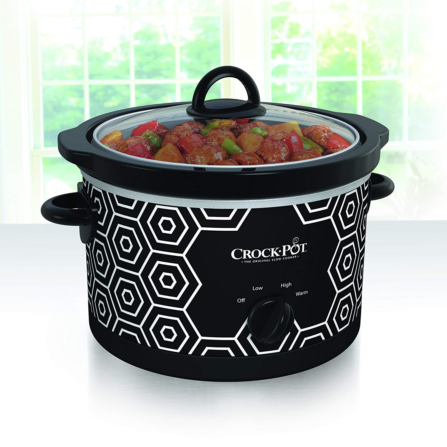 Crockpot Round Slow Cooker, 4.5 quart, Black & White Pattern