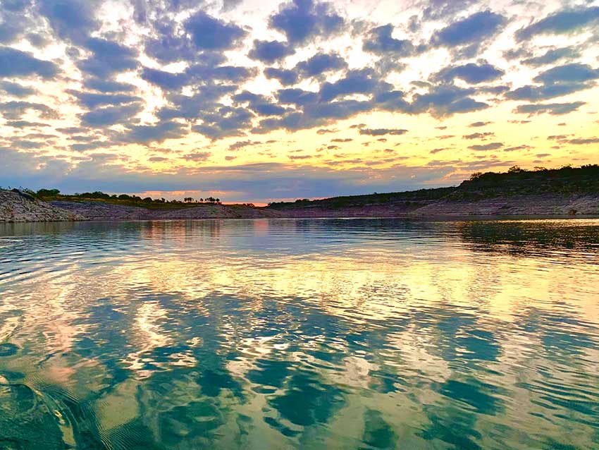 Lake Amistad in Texas during sunset