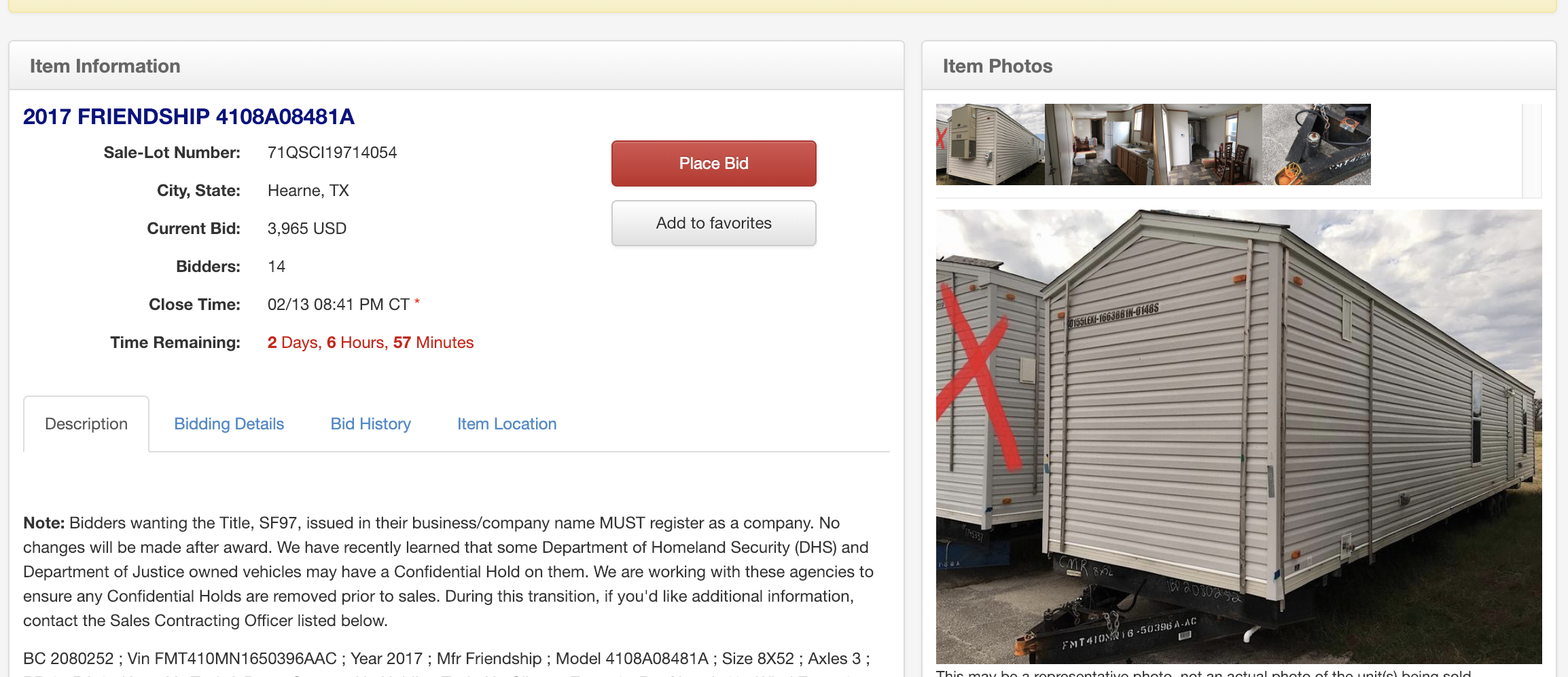 FEMA Trailers Auction Texas