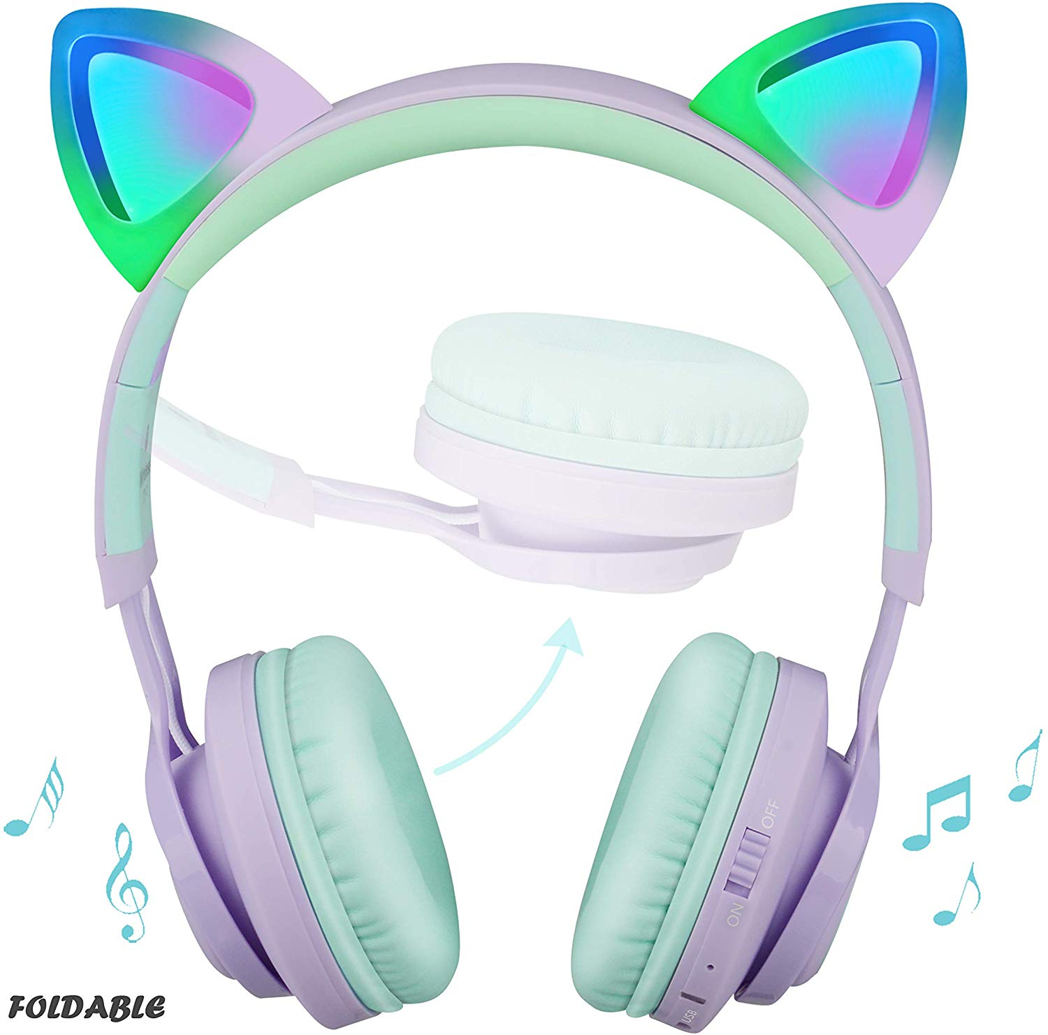 Headphones, Riwbox CT-7S Cat Ear Bluetooth Headphones