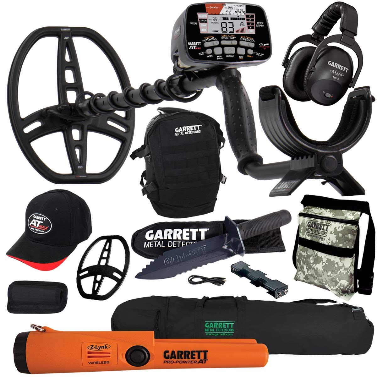 Garrett AT MAX Metal Detector with MS-3, Pro-Pointer AT Z-Lynk, Carry Bag & More