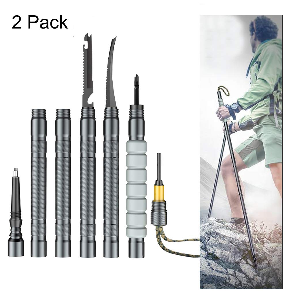 Newfen Trekking Pole Folding, Multi-Function Outdoor Hiking Self-Defense Stick Mountain Camping Supplies Set