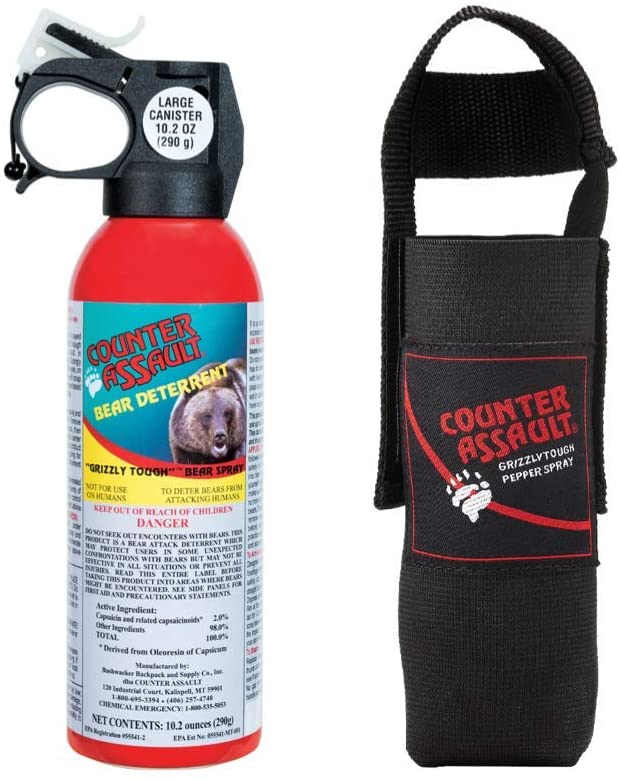 Counter Assault - EPA Certified, Maximum Strength & Distance Bear Repellent Spray - Hottest Formula Allowed by Law - Night Glow Locator & Tactical Belt Holster Included