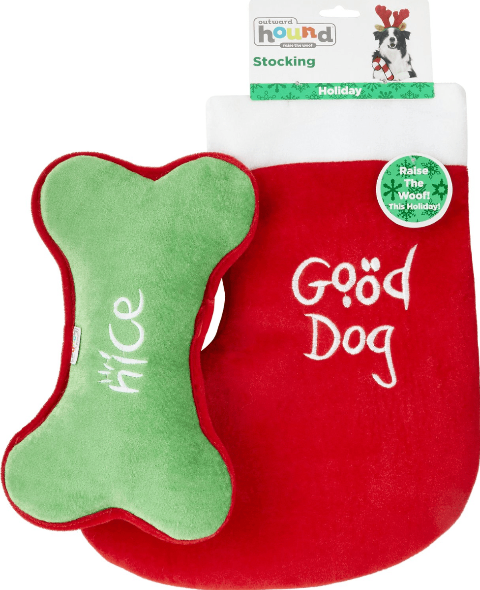 Outward Hound Holiday Good Dog/Bad Dog Dual Sided Stocking with Squeaking Toy