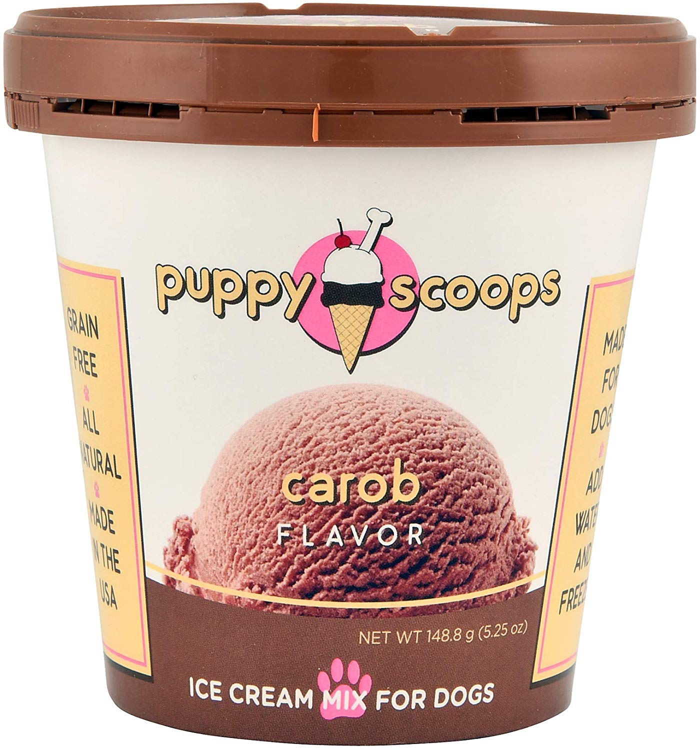 Puppy Scoops Ice Cream Mix for Dogs: Carob (Natural Dog Safe Chocolate Flavor) - Add Water and Freeze at Home