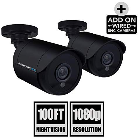 Night Owl Security 2 Pack Add-On 1080P Wired Bullet Cameras, Black (CAM-2PK-HDA10B-BU)