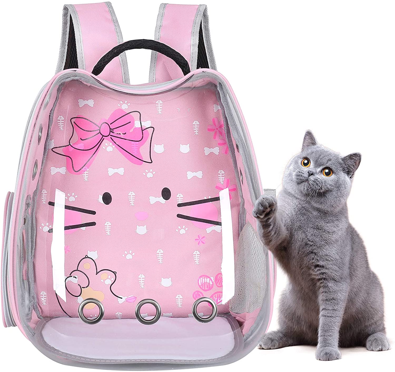 Grosee Cat Backpack Carrier, Cat Shaped Transparent Bubble Pet Carrier for Small Dog, Portable Travelling Backpack Airline-Approved for Hiking and Outdoor Use