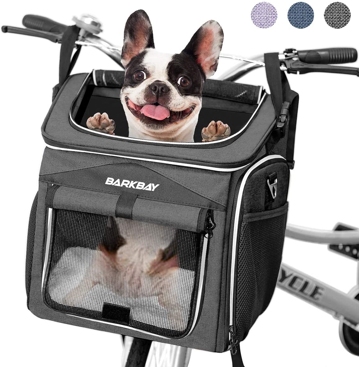 BARKBAY Dog Bike Basket Carrier, Expandable Foldable Soft-Sided Dog Carrier, 2 Open Doors, 5 Reflective Tapes, Pet Travel Bag,Dog Backpack Carrier Safe and Easy for Small Medium Cats and Dogs