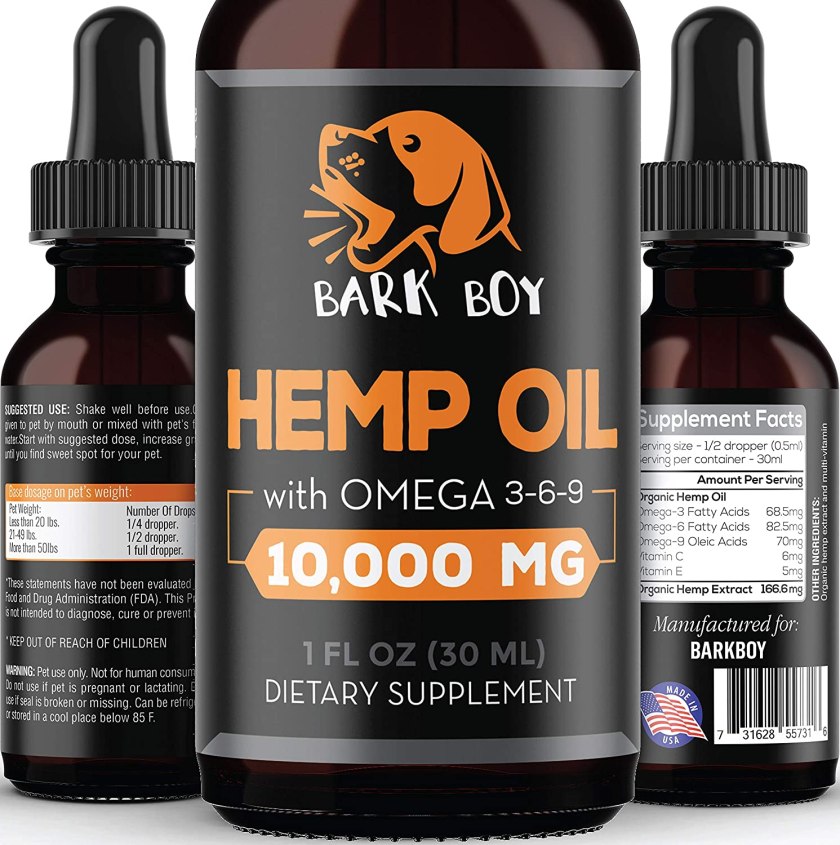 Bark Boy - Hemp Oil for Dogs and Cats - Made in USA - Separation Anxiety, Joint Pain, Stress Relief, Pains, Anti-Inflammatory - Omega 3, 6, 9-100% Organic - Calming Drops