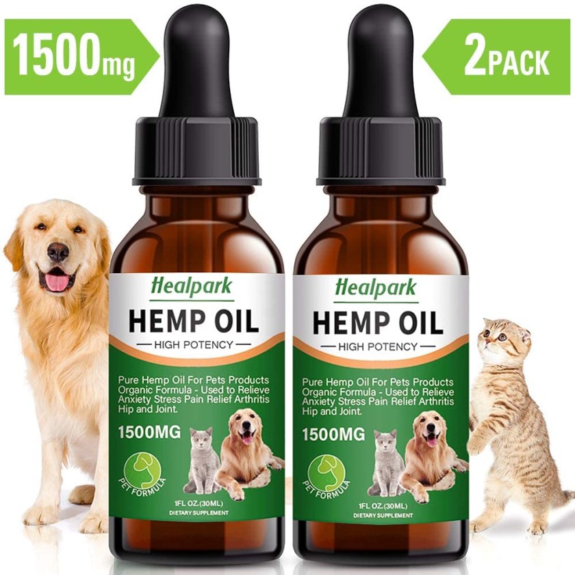 Hemp Oil for Dogs Cats - 2 Pack 1500mg - Separation Anxiety, Joint Pain, Stress Relief, Arthritis, Seizures, Calming Dog Treats - Organic Hemp Seed Oil Extract