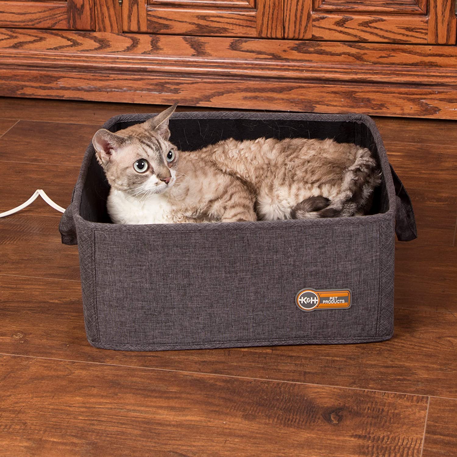 K&H PET PRODUCTS Thermo-Basket Indoor Heated Cat Bed, Foldable, Gray, 15in x 15in, 4W