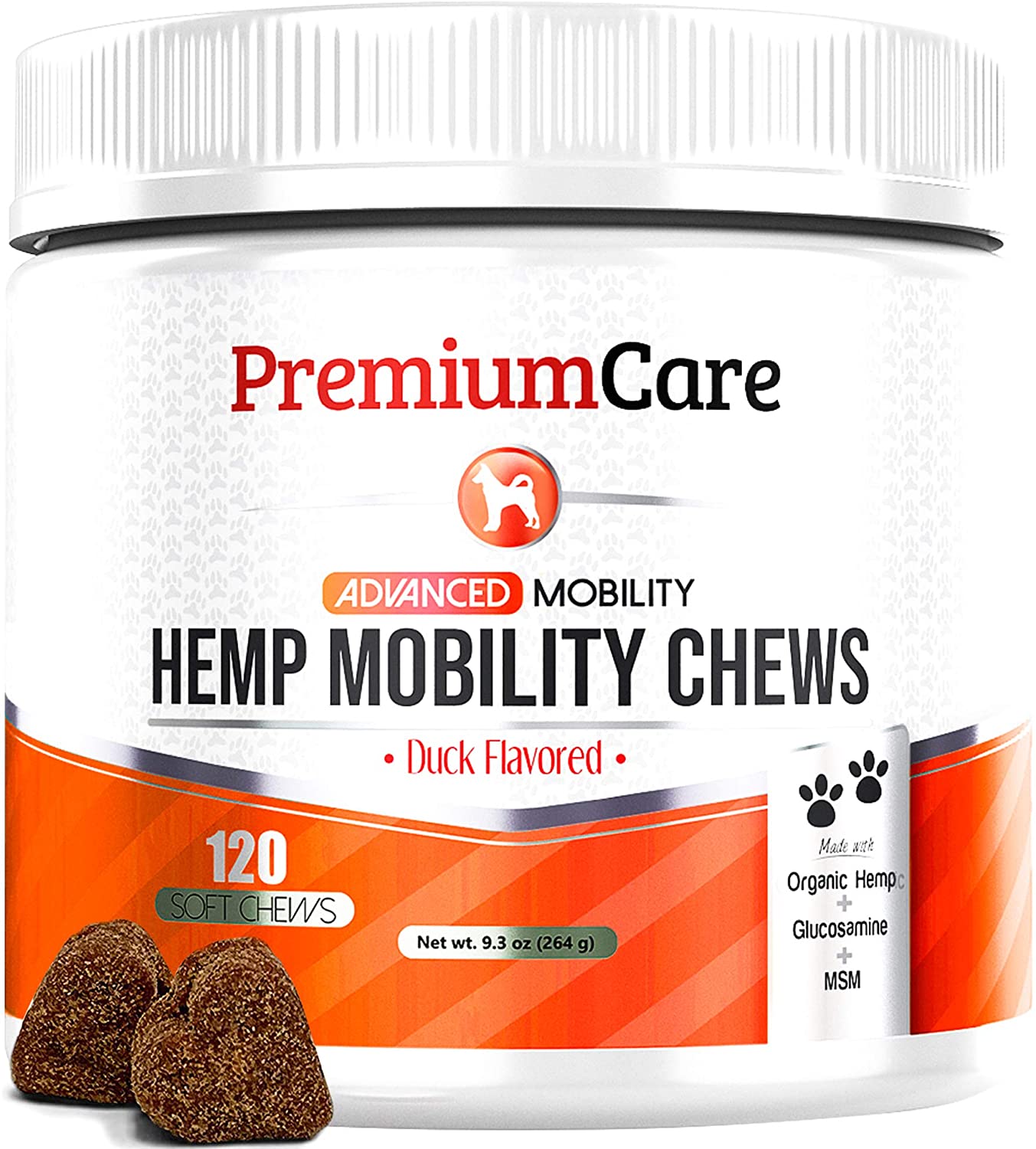 PREMIUM CARE Glucosamine for Dogs with Organic Hemp - Advanced Hemp Hip & Joint Supplement for Dogs - Supports Healthy Joint Function and Helps with Pain Relief - 120 Chews Made in USA