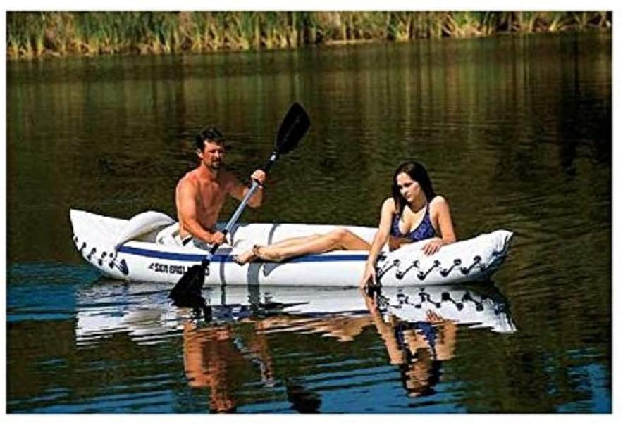 2 Sea Eagle 330 Deluxe 2 Person Inflatable Sport Kayak Canoe Boat w: Pump & Oars
