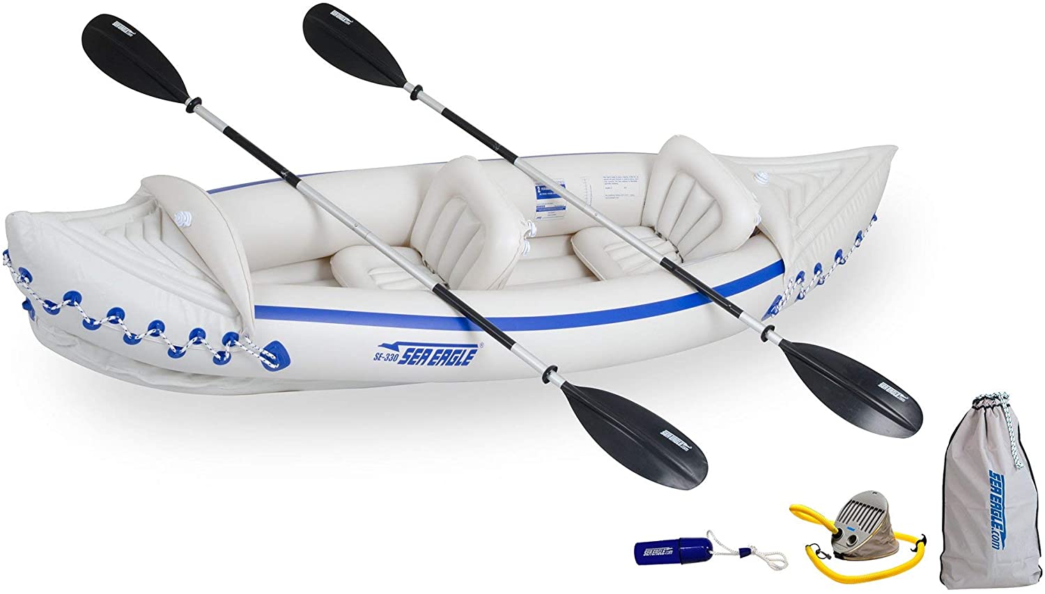 Sea Eagle 330 Deluxe 2 Person Inflatable Sport Kayak Canoe Boat w/ Pump & Oars