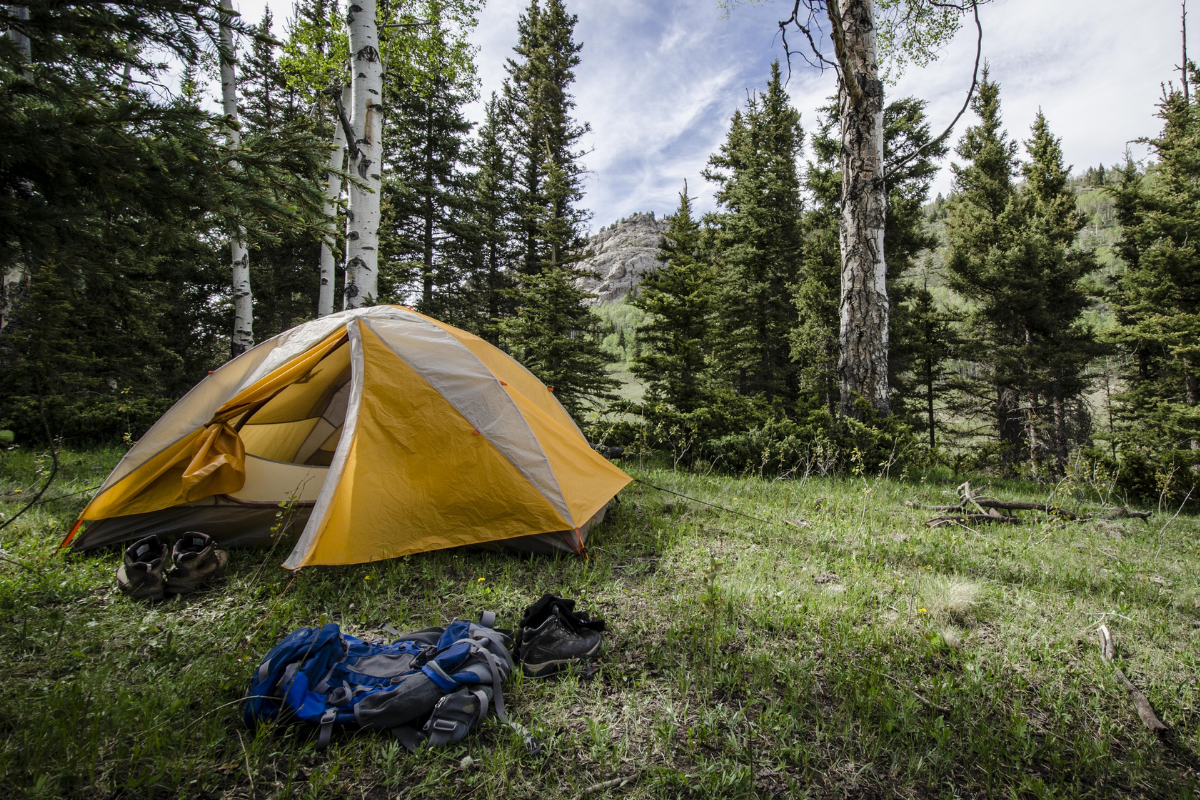 Dispersed campsite set up in the backcountry.