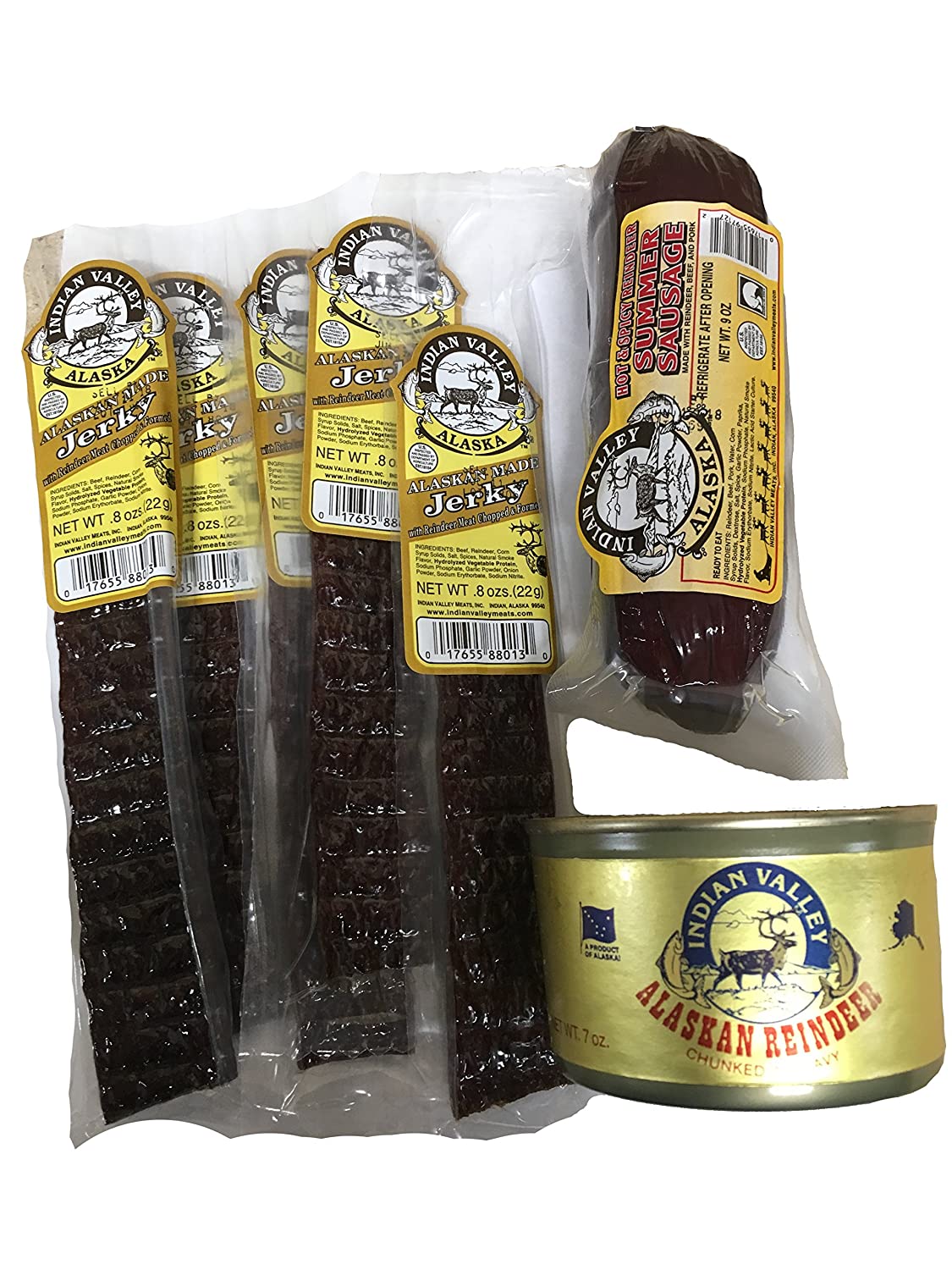 Reindeer Meat Gift Pack Sampler (7 Pack) Reindeer Jerky, Reindeer Sausage and Canned Reindeer