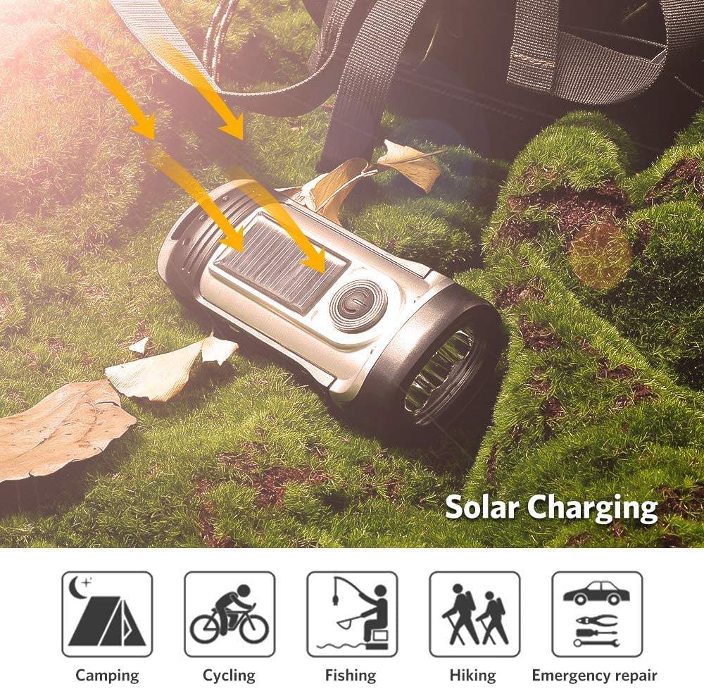 Solar Flashlight ThorFire Hand Crank Solar Powered Rechargeable Flashlight IPX6 Waterproof LED Emergency Flashlights Lights Dynamo Torch Ideal for Camping Outdoor Climbing Backpack Hiking