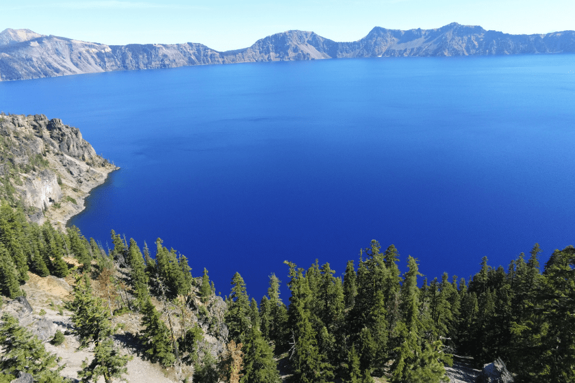 Spectacular view of the bright blue water in Crater Lake National Park