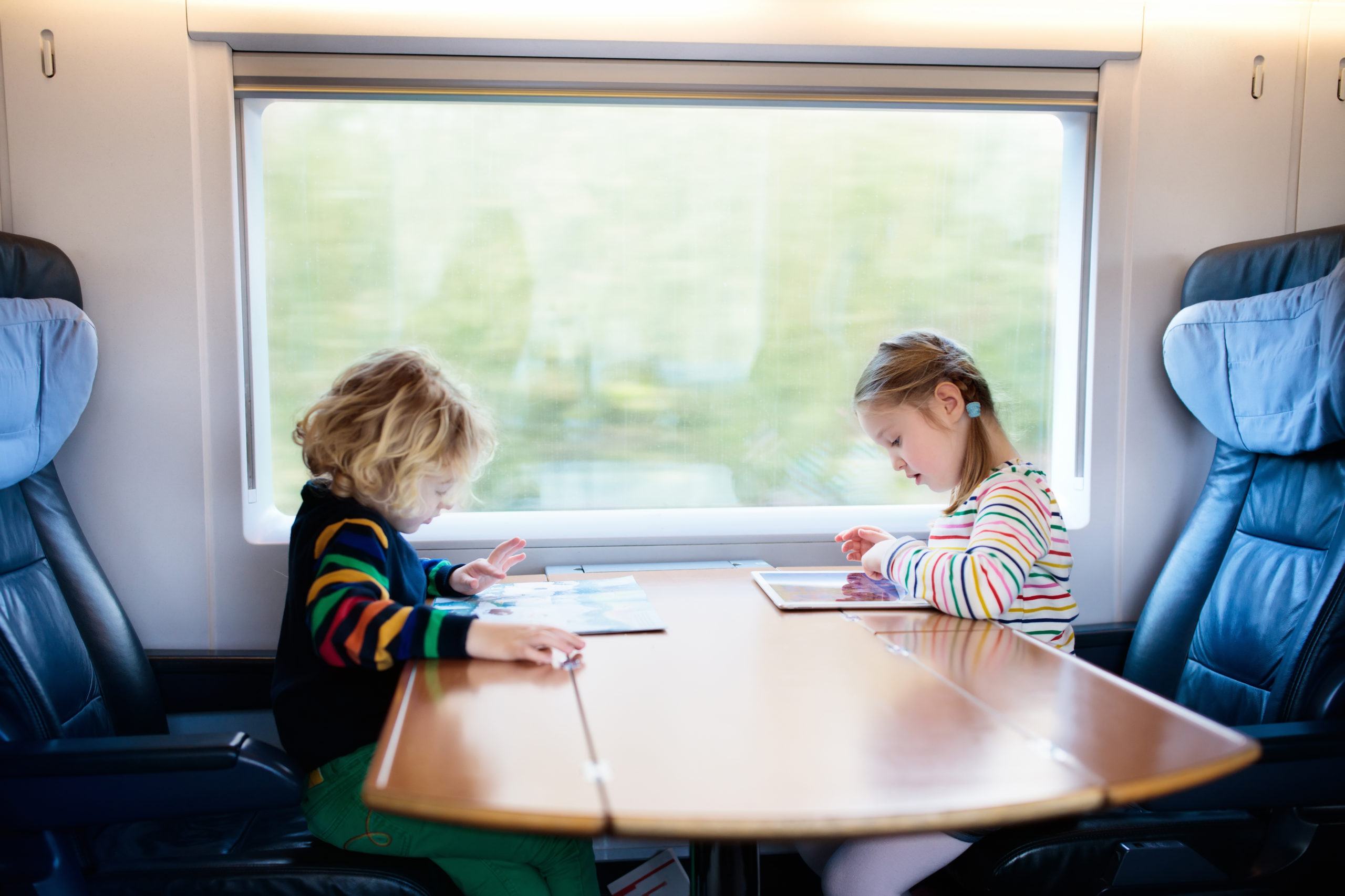 Kids travel by train