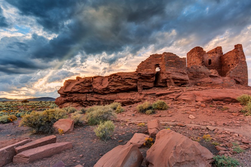 Sunset at Wukoki pueblo ruin in Wupatki National Monument near Flagstaff Arizona