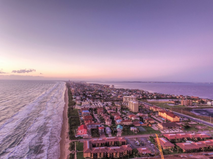 Aerial view of South Padre Island at dawn