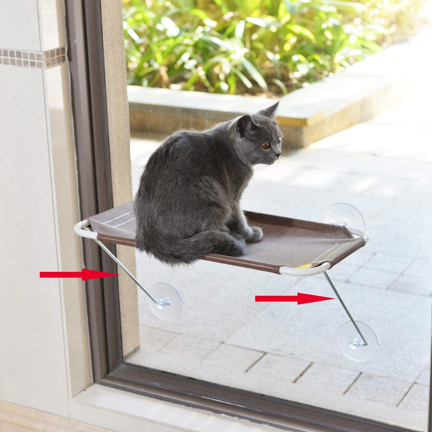 LSAIFATER All Around 360° Sunbath and Lower Support Safety Iron Cat Window Perch, Cat Hammock Window Seat for Any Cats