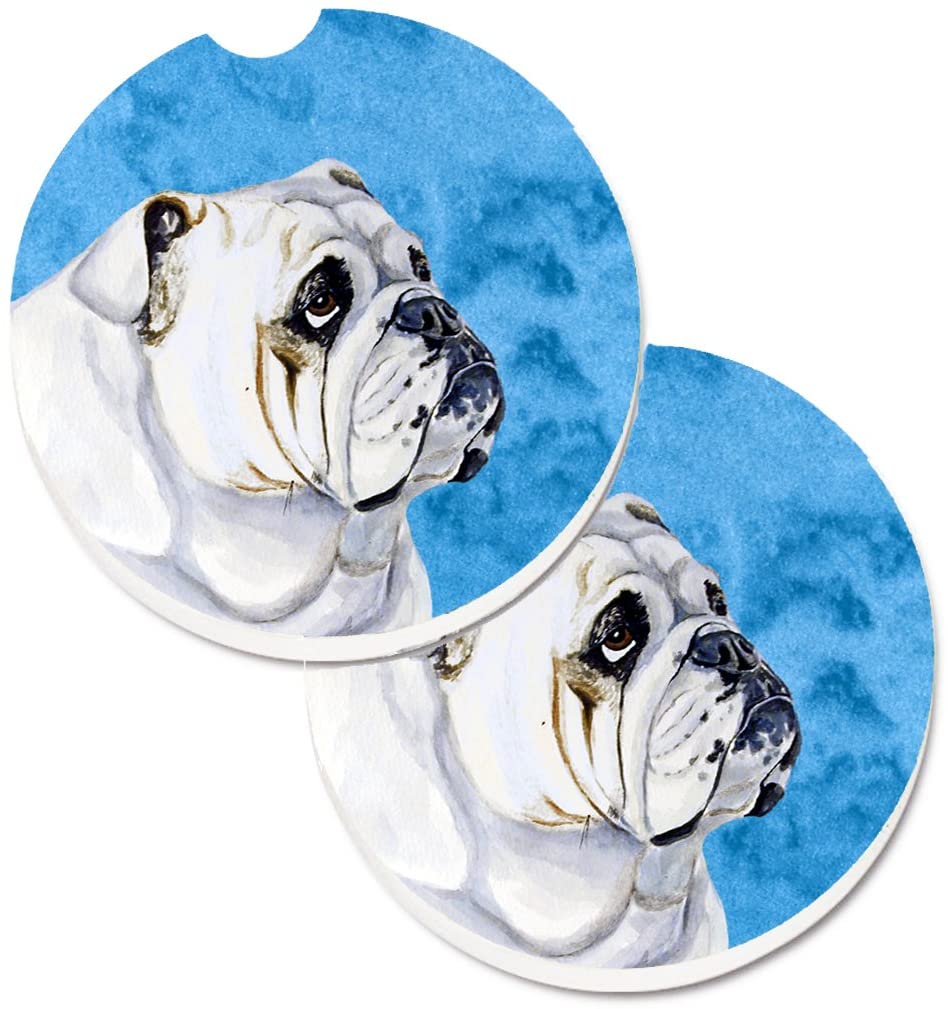 Caroline's Treasures LH9364BUCARC Blue Bulldog English Set of 2 Cup Holder Car Coasters, Large, multicolor