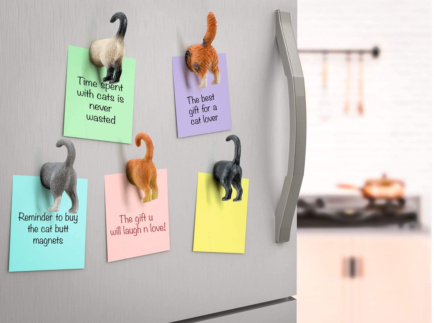 Cat Butt Magnets Toys Set for Refrigerator - Set of 10 for Cat & Pet Lovers Stuff - Cat Tails - Perfect for Fridge, Whiteboard, Calendar - Cat Gifts & Decor