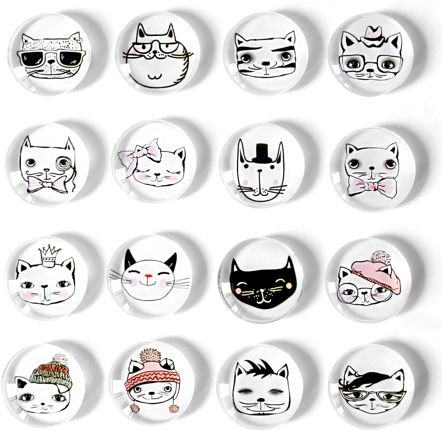 Cosylove 16pcs Cute Cat Refrigerator Magnets, Crystal Glass Fridge Magnets for Office Cabinets, Whiteboards, Photos, Decorative Magnets