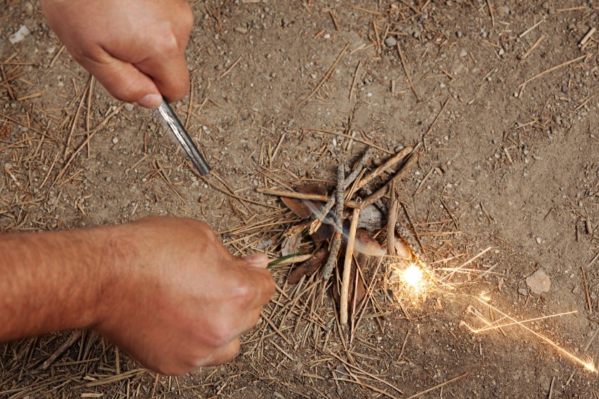 Starting a fire with kindling