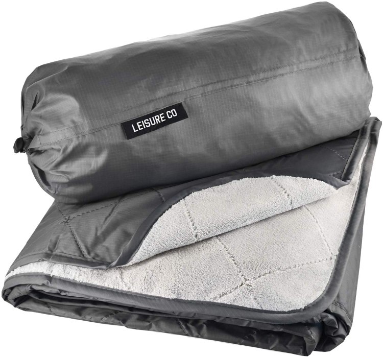 Leisure Co Large Outdoor Blanket Waterproof Camping Blanket with Plush Fleece Inner Lining - Waterproof Picnic Blanket for Parks - Stadium Blanket for Games - Foldable, Portable and Lightweight