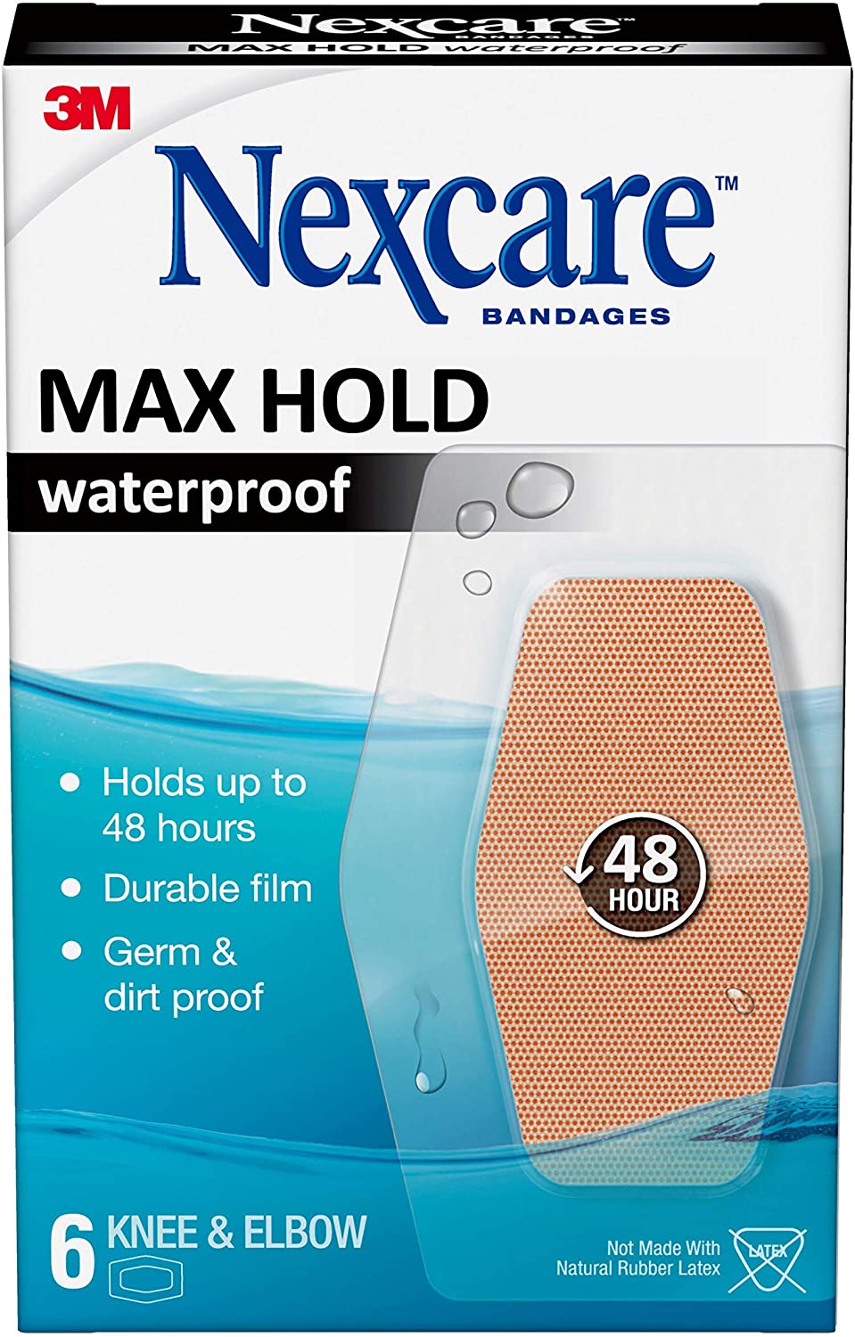 Nexcare Max Hold Waterproof Bandages, Clear, 6 ct Knee & Elbow