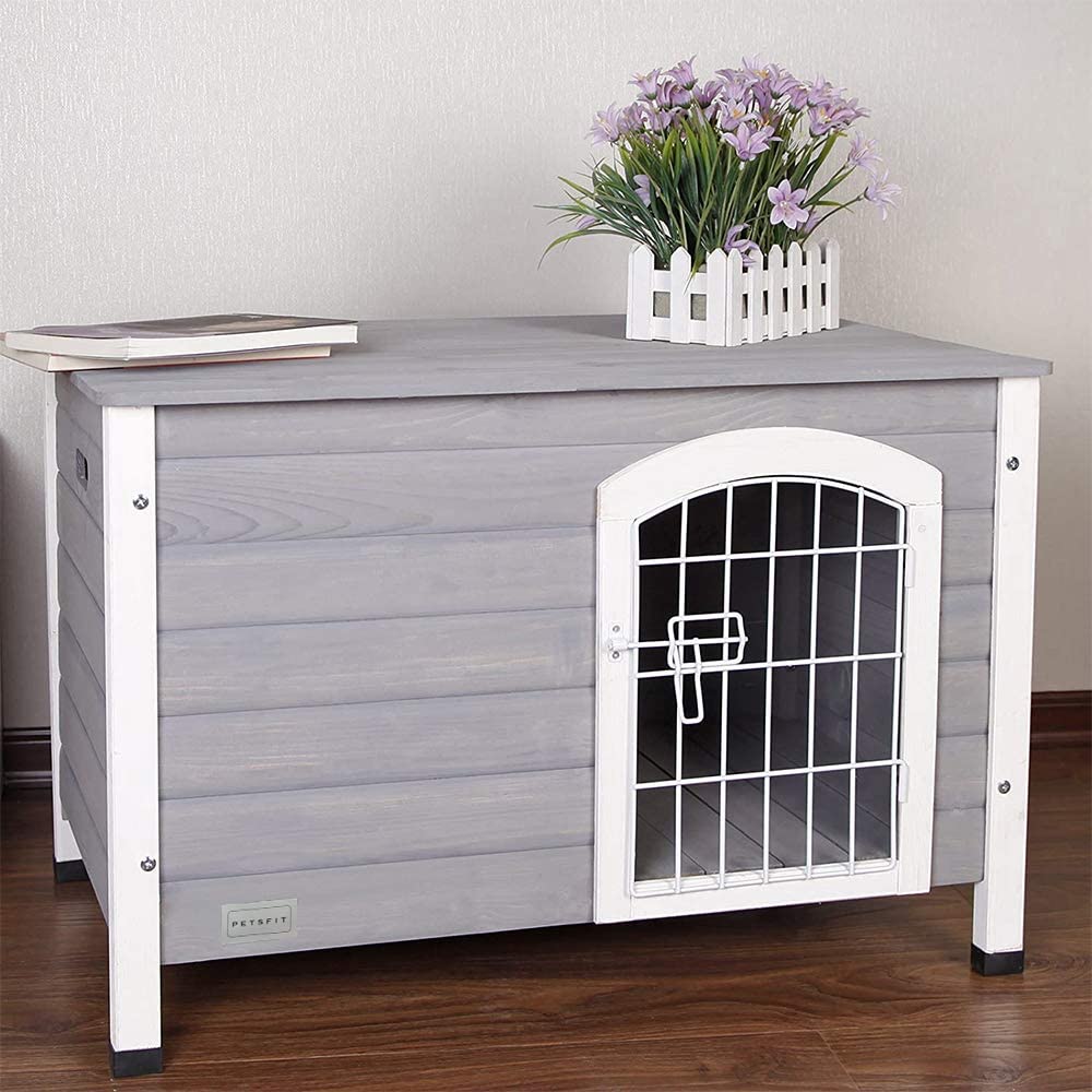 Petsfit Indoor Wooden Dog House with Wire Door for Small Dog