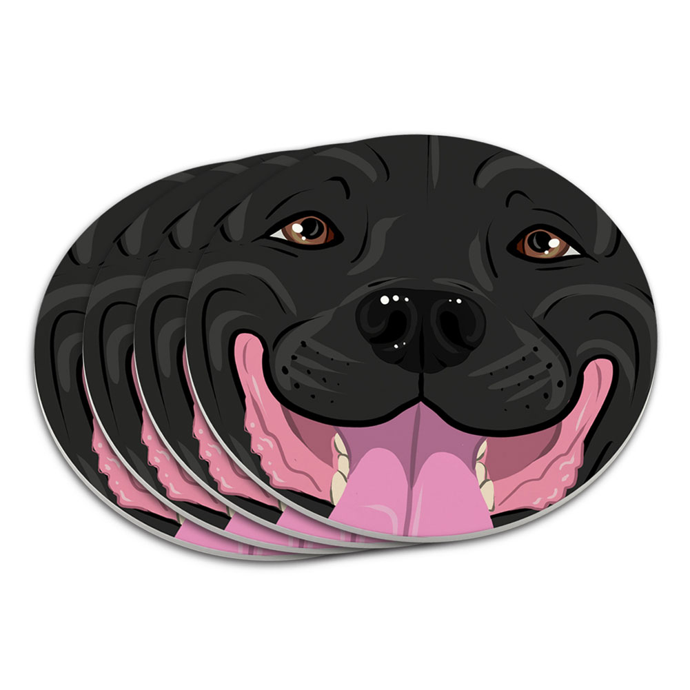 Pit Bull Face Black Pet Dog Coaster Set